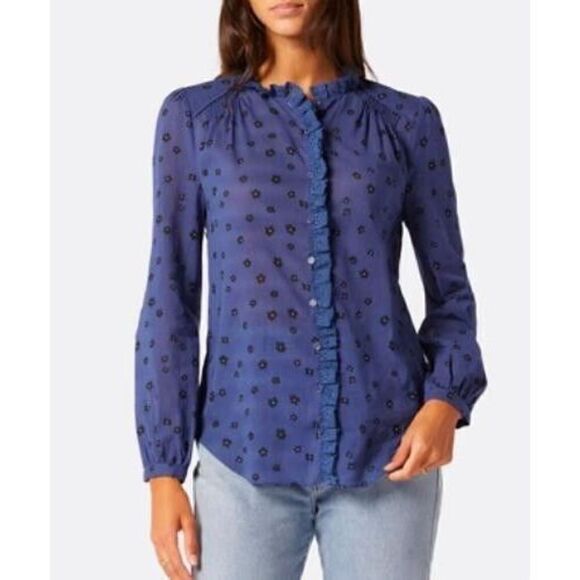 Joie TP053439162 Women's Sz XS Blue Multi Alain Floral Semi-Sheer L/S Shirt - Picture 1 of 12